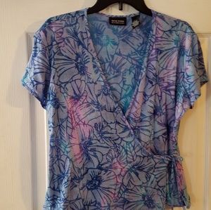 Purple, pink and teal wraparound burnout top